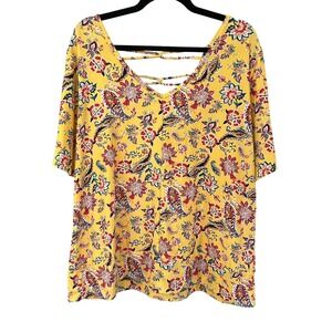 ✅3-for-$12✅ Floral‎ Paisley Print Criss Cross Back Casual Yellow Mini Size Plus